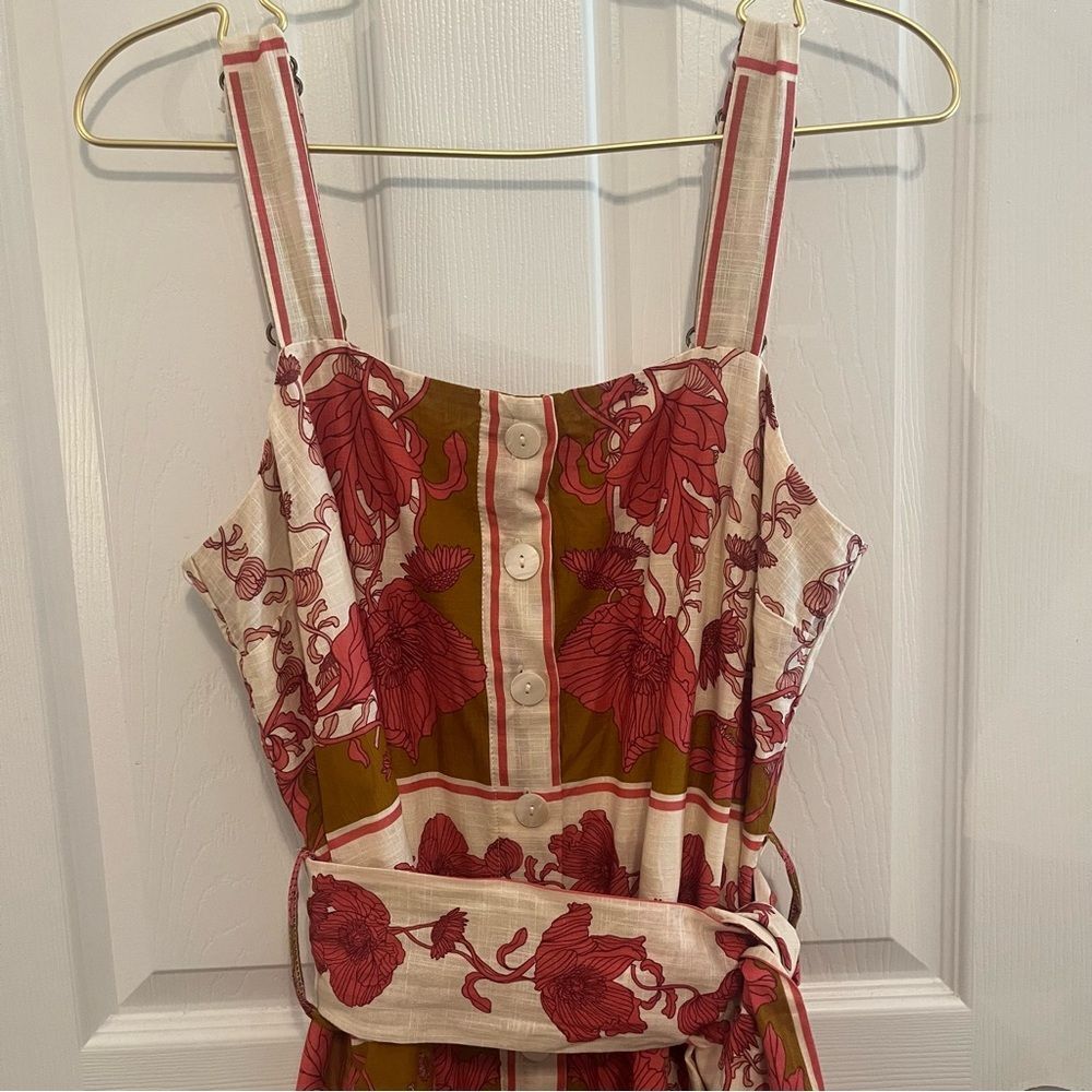 NWOT Greylin Floral Belted Cotton Sundress Button Front Adjustable Strap Dress M - Picture 4 of 10